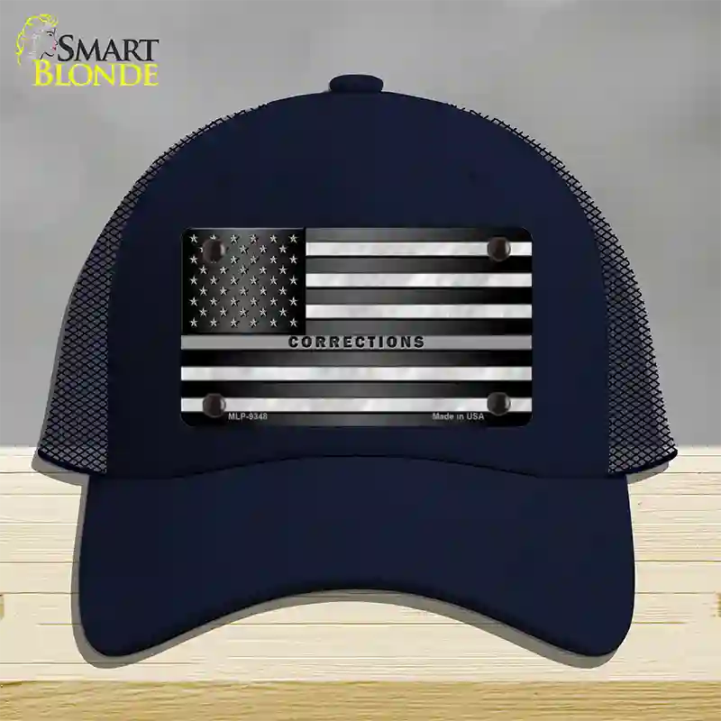 American Flag Corrections Novelty License Plate Hat Mesh / Navy