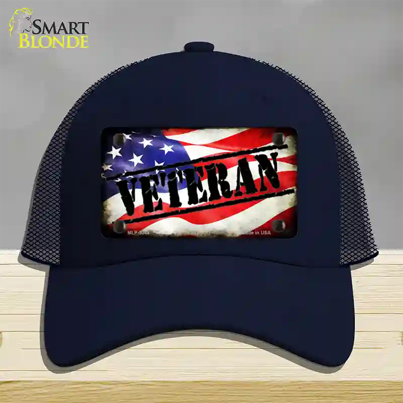 Veteran American Flag Novelty License Plate Hat Mesh / Navy