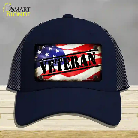 Veteran American Flag Novelty License Plate Hat Mesh / Navy