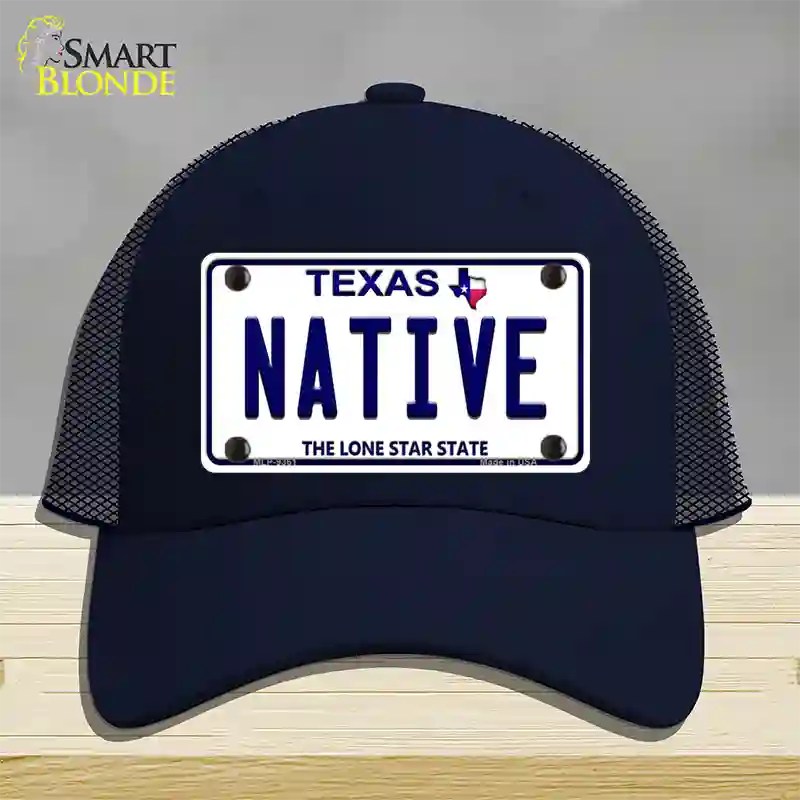 Native Texas White Novelty License Plate Hat Mesh / Navy