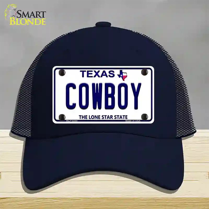 Cowboy Texas White Novelty License Plate Hat Mesh / Navy