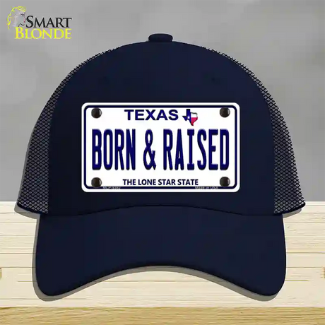 Born and Raised Texas Novelty License Plate Hat Mesh / Navy