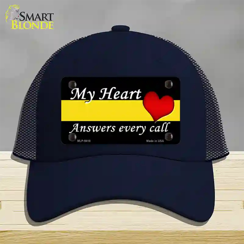 My Heart Answers Every Call Novelty License Plate Hat Mesh / Navy