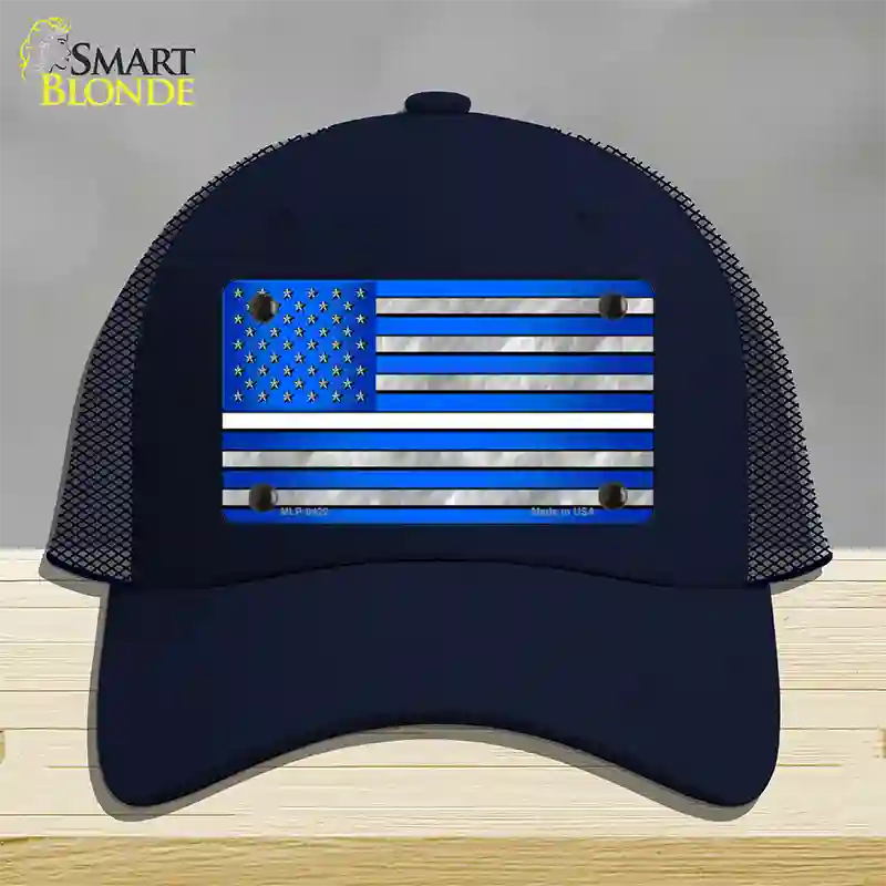 Blue American Flag Thin White Line Novelty License Plate Hat Mesh / Navy