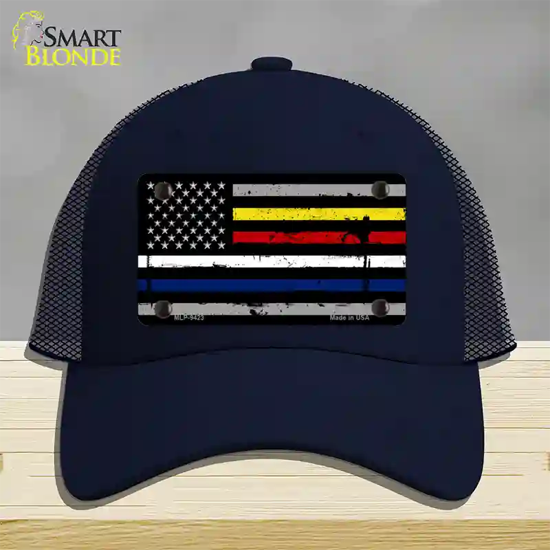 American Flag Police / Fire / EMS Novelty License Plate Hat Mesh / Navy