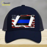 Thin Blue Line Scroll Novelty License Plate Hat Mesh / Navy