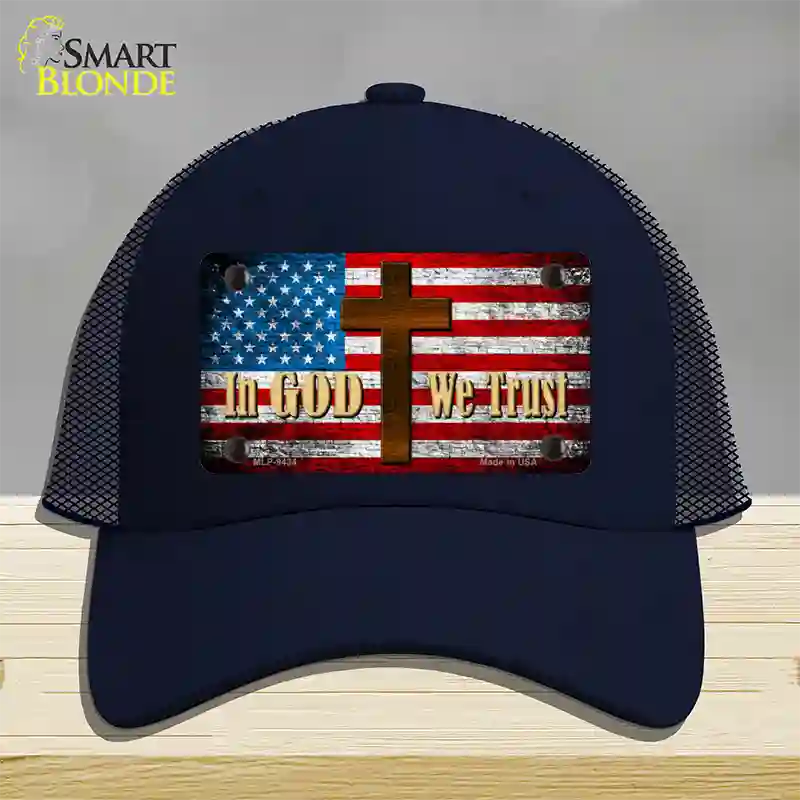 God We Trust Novelty License Plate Hat Mesh / Navy