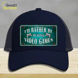 Rather Play Video Games Novelty License Plate Hat Mesh / Navy