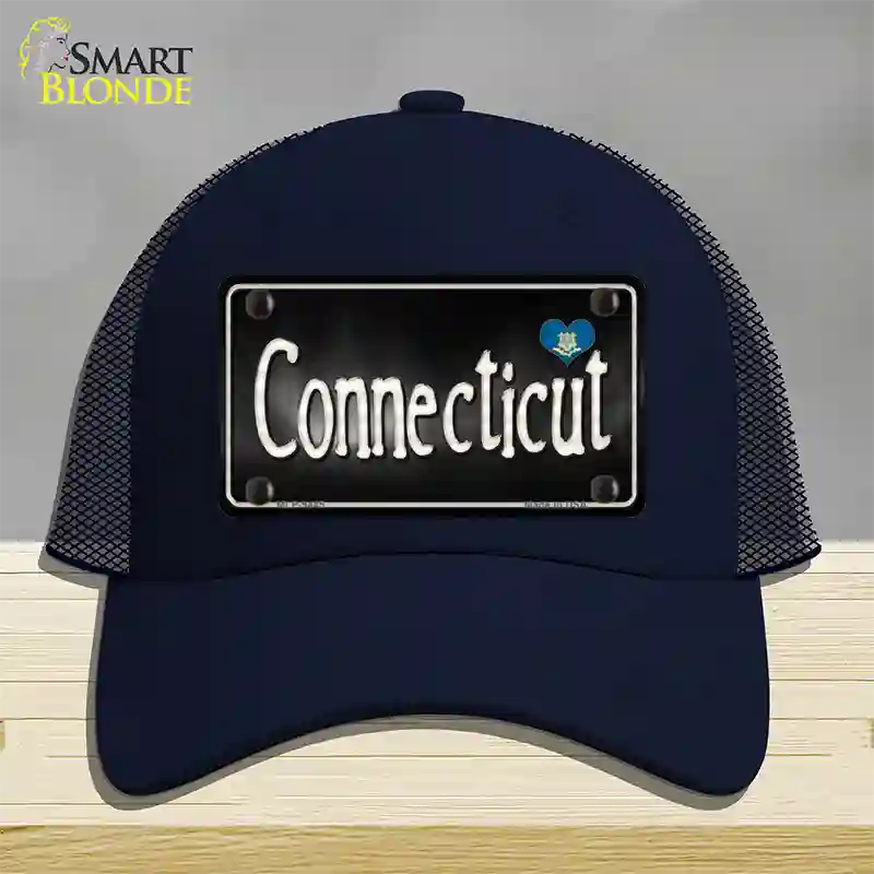 Connecticut Flag Script Novelty License Plate Hat Mesh / Navy