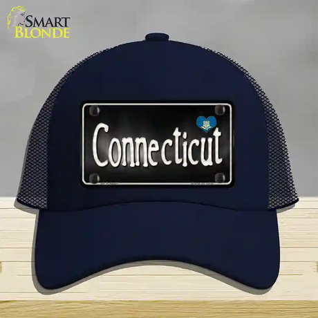 Connecticut Flag Script Novelty License Plate Hat Mesh / Navy