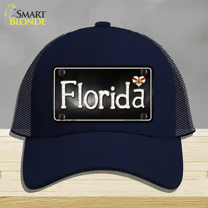 Florida Flag Script Novelty License Plate Hat Mesh / Navy