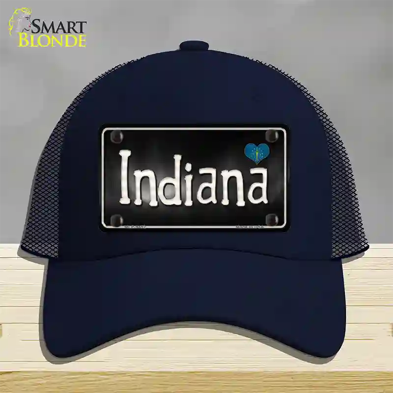 Indiana Flag Script Novelty License Plate Hat Mesh / Navy