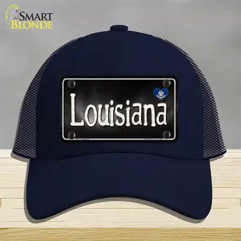 Louisiana Flag Script Novelty License Plate Hat Mesh / Navy