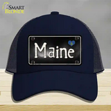 Maine Flag Script Novelty License Plate Hat Mesh / Navy