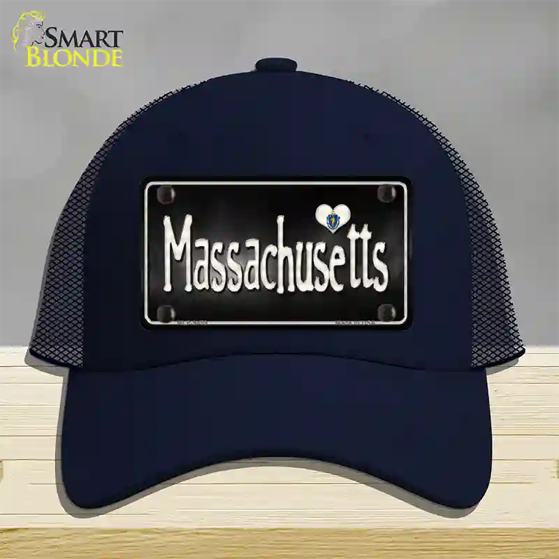 Massachusetts Flag Script Novelty License Plate Hat Mesh / Navy