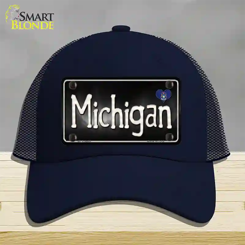 Michigan Flag Script Novelty License Plate Hat Mesh / Navy