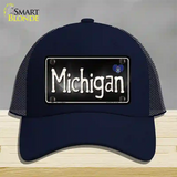 Michigan Flag Script Novelty License Plate Hat Mesh / Navy