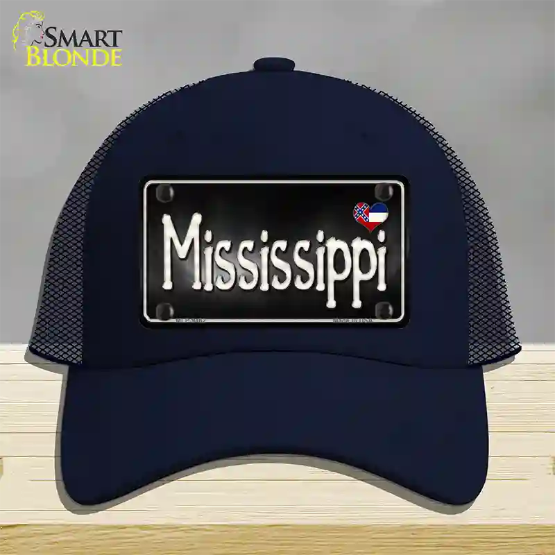 Mississippi Flag Script Novelty License Plate Hat Mesh / Navy