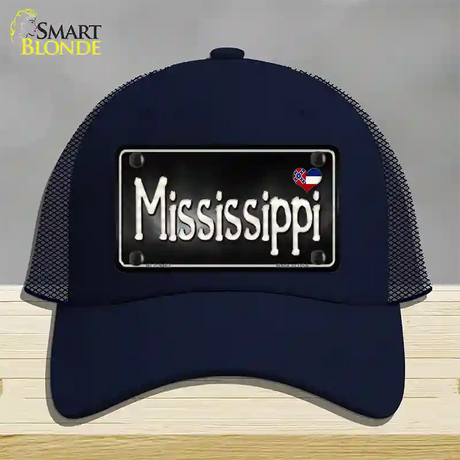 Mississippi Flag Script Novelty License Plate Hat Mesh / Navy