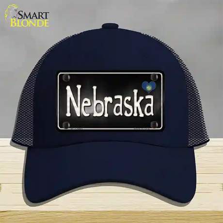 Nebraska Flag Script Novelty License Plate Hat Mesh / Navy