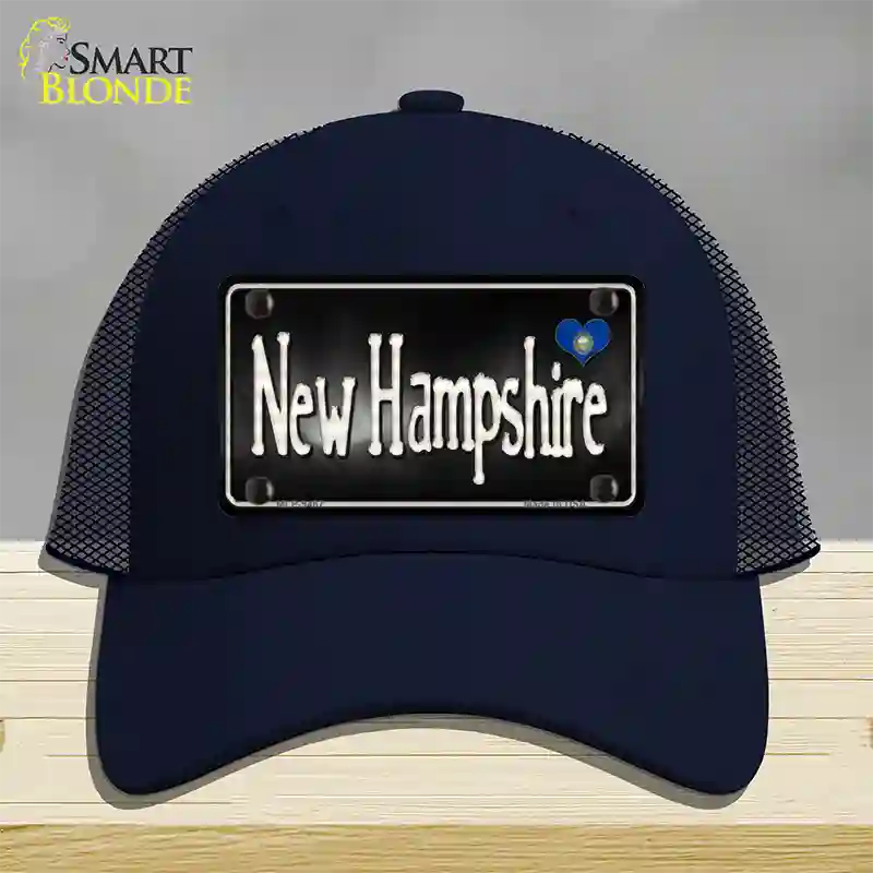 New Hampshire Flag Script Novelty License Plate Hat Mesh / Navy