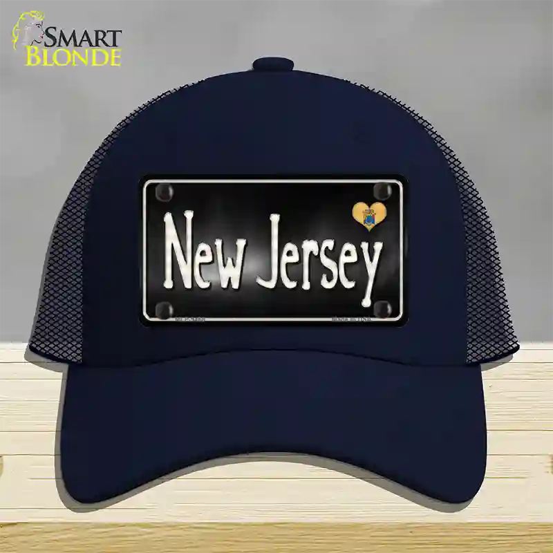 New Jersey Flag Script Novelty License Plate Hat Mesh / Navy