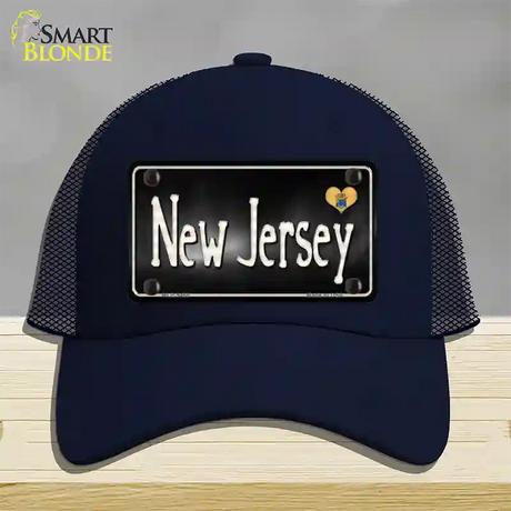 New Jersey Flag Script Novelty License Plate Hat Mesh / Navy