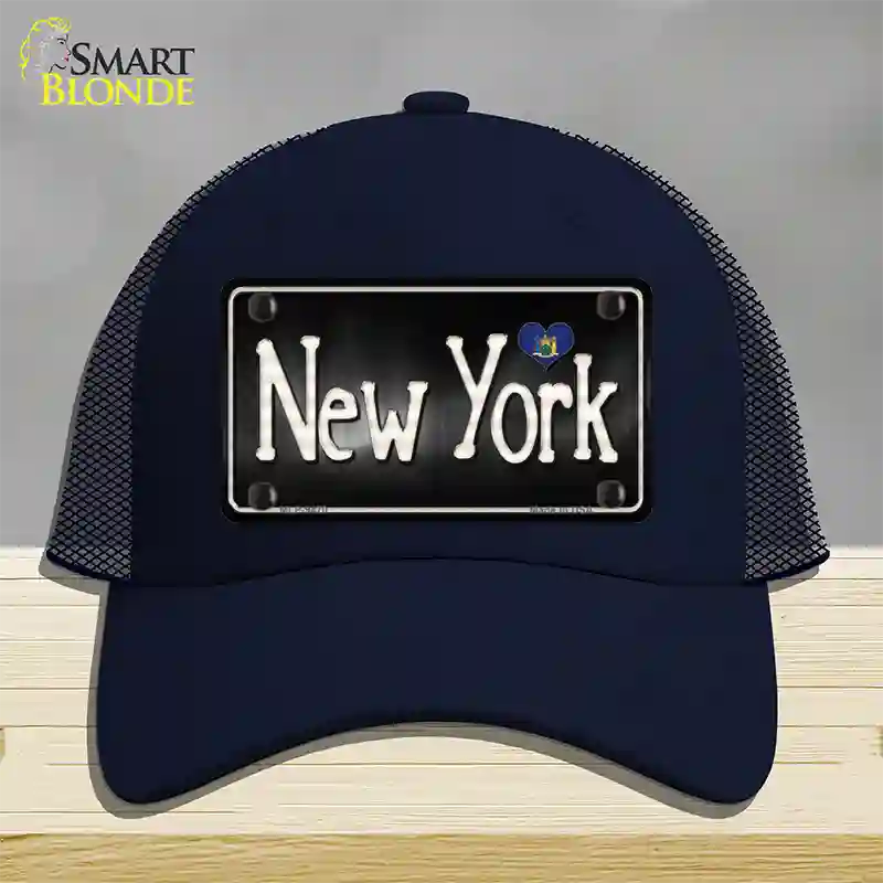 New York Flag Script Novelty License Plate Hat Mesh / Navy