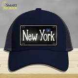 New York Flag Script Novelty License Plate Hat Mesh / Navy