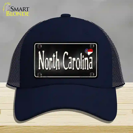 North Carolina Flag Script Novelty License Plate Hat Mesh / Navy