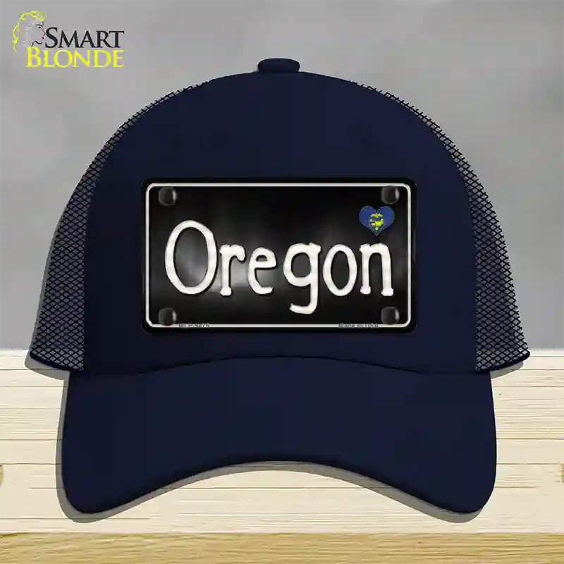 Oregon Flag Script Novelty License Plate Hat Mesh / Navy