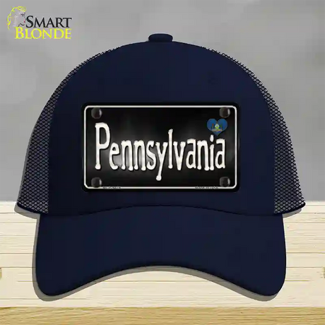 Pennsylvania Flag Script Novelty License Plate Hat Mesh / Navy