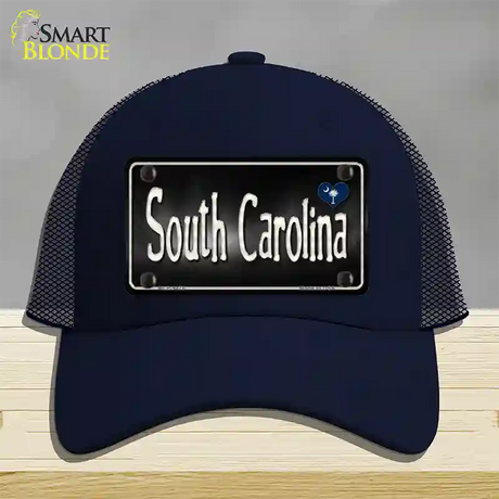 South Carolina Flag Script Novelty License Plate Hat Mesh / Navy