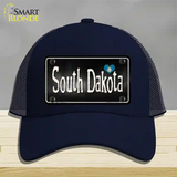 South Dakota Flag Script Novelty License Plate Hat Mesh / Navy