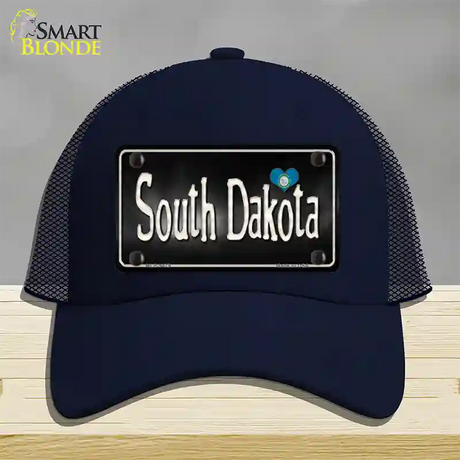 South Dakota Flag Script Novelty License Plate Hat Mesh / Navy