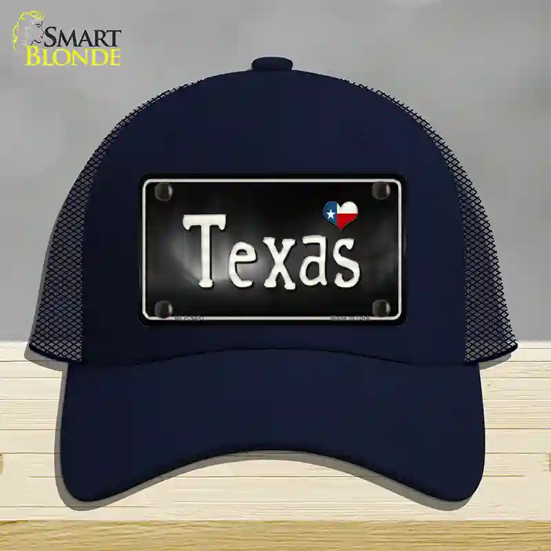 Texas Flag Script Novelty License Plate Hat Mesh / Navy