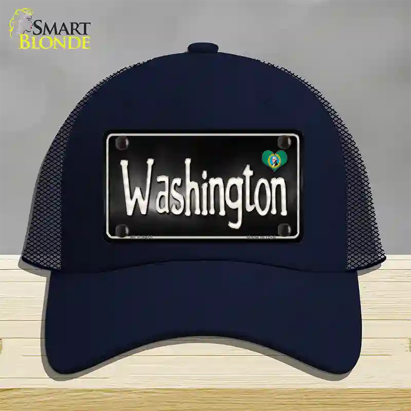 Washington Flag Script Novelty License Plate Hat Mesh / Navy