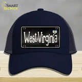 West Virginia Flag Script Novelty License Plate Hat Mesh / Navy