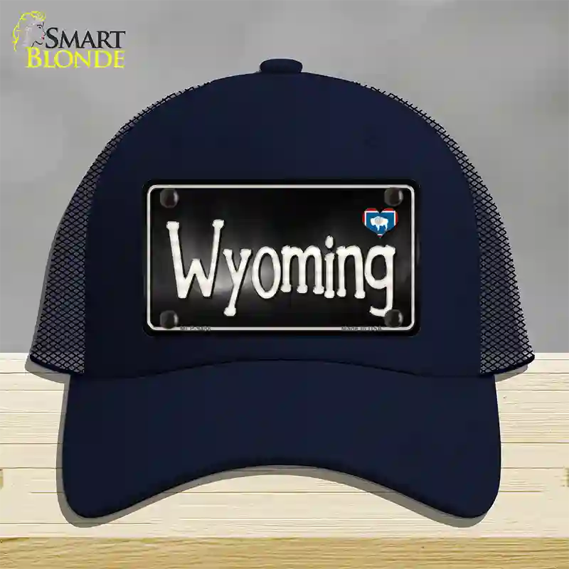 Wyoming Flag Script Novelty License Plate Hat Mesh / Navy