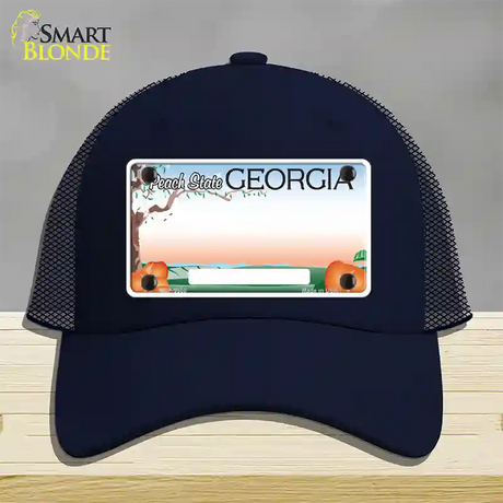 Georgia Peach Blank Novelty License Plate Hat Mesh / Navy