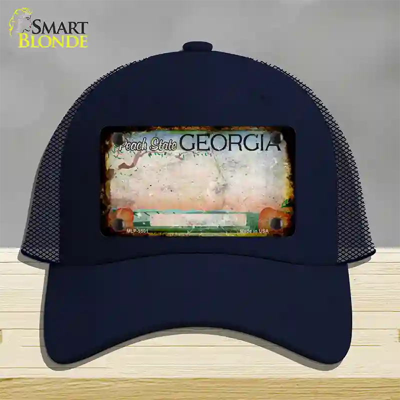 Georgia Peach Rusty Blank Novelty License Plate Hat Mesh / Navy