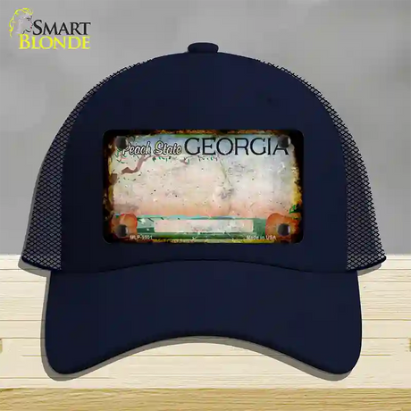 Georgia Peach Rusty Blank Novelty License Plate Hat Mesh / Navy