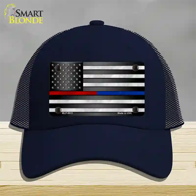 American Flag Police / Fire Novelty License Plate Hat Mesh / Navy