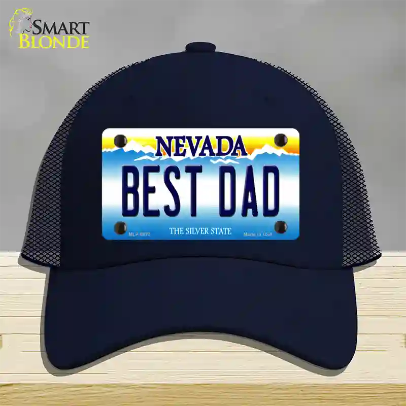 Best Dad Nevada Novelty License Plate Hat Mesh / Navy