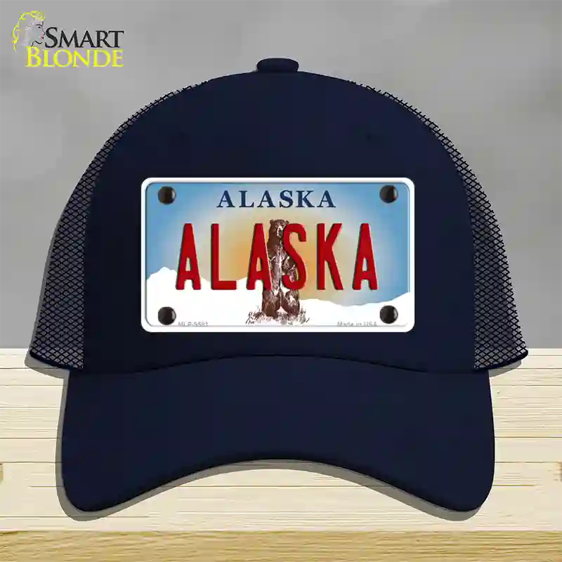 Alaska State Novelty License Plate Hat Mesh / Navy