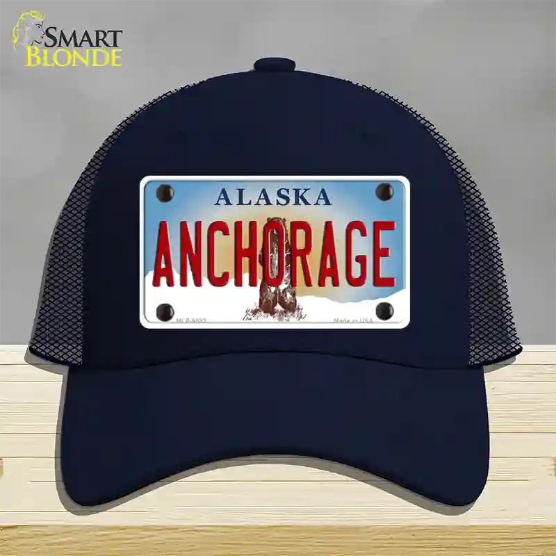 Anchorage Alaska State Novelty License Plate Hat Mesh / Navy