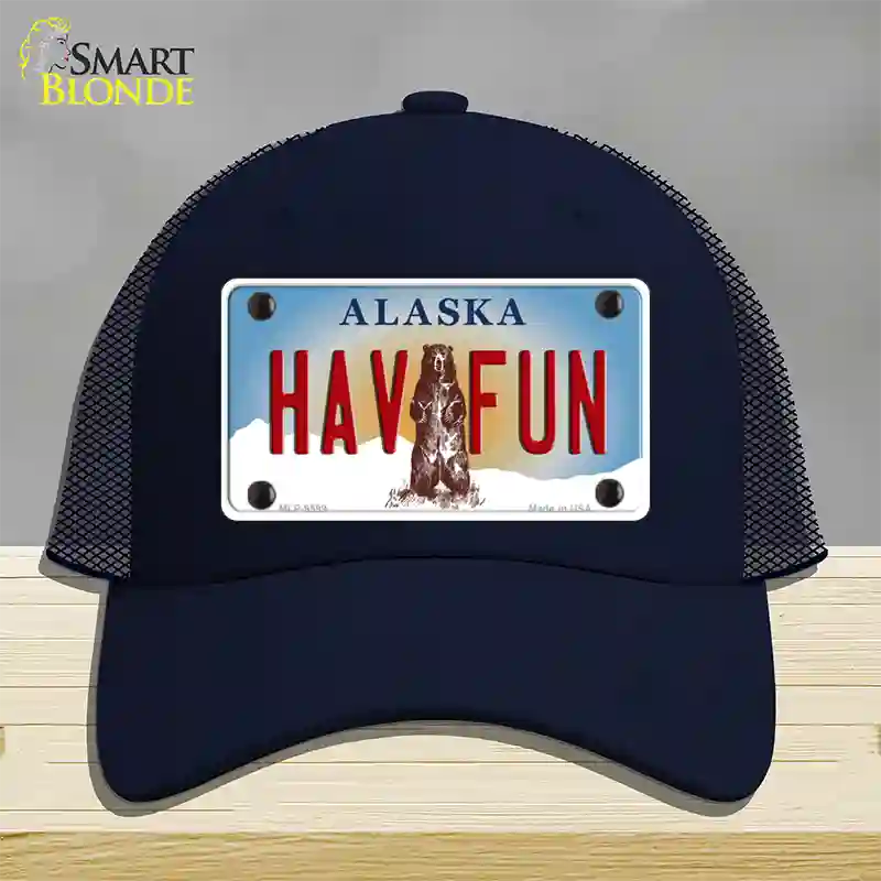 Hav Fun Alaska State Novelty License Plate Hat Mesh / Navy