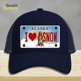 I Love Snow Alaska State Novelty License Plate Hat Mesh / Navy