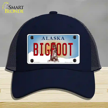 Bigfoot Alaska State Novelty License Plate Hat Mesh / Navy