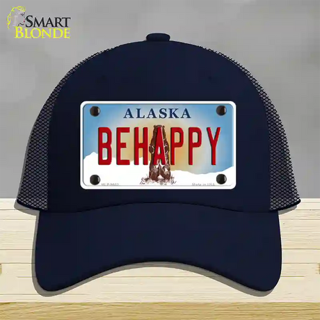 Be Happy Alaska State Novelty License Plate Hat Mesh / Navy